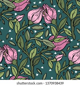 Modern magnolia vector seamless pattern