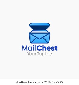 A modern mail chest logo combining an envelope with a storage box concept, representing secure messaging, inbox management, delivery services, or digital correspondence. Suitable for email tools, customer support platforms, secure mail products, document sending services, and communication startups. Designed to be readable as a scalable vector icon for apps and web UI.