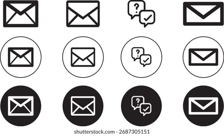 Modern Mail Communication Icons – Flat Send, Secure Email, and Message Vector Set