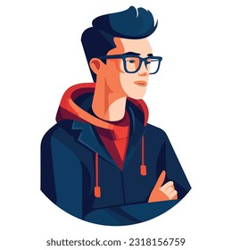 Modern man in blue hooded and eyeglasses icon isolated