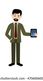 Modern man with a gadget. Vector