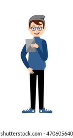 Modern man with a gadget. Vector