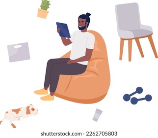 Modern man successfully connected to global network flat concept vector illustration. Editable 2D cartoon character on white for web design. Guy with tablet creative idea for website, mobile