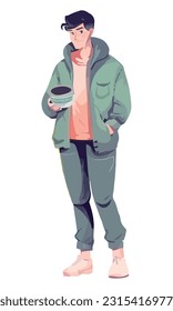 Modern man walking with success holding lunch icon isolated