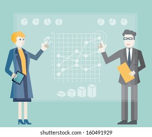 Modern management and business process. Virtual desktop. Flat design style - vector illustration