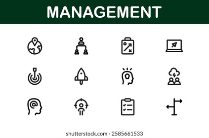 Modern Management Icons. High-Quality Vector Icons for Business Leadership, Organization, Strategy, Workflow, and Team Collaboration Designs