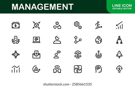 Modern Management Icons. High-Quality Vector Icons for Business Leadership, Organization, Strategy, Workflow, and Team Collaboration Designs