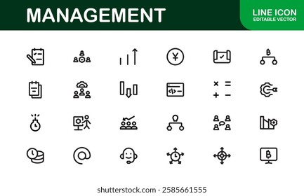 Modern Management Icons. High-Quality Vector Icons for Business Leadership, Organization, Strategy, Workflow, and Team Collaboration Designs
