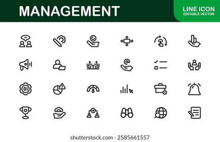Modern Management Icons. High-Quality Vector Icons for Business Leadership, Organization, Strategy, Workflow, and Team Collaboration Designs