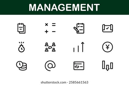 Modern Management Icons. High-Quality Vector Icons for Business Leadership, Organization, Strategy, Workflow, and Team Collaboration Designs