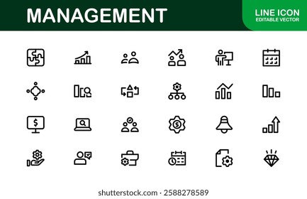 Modern Management Icons. High-Quality Vector Icons for Business Leadership, Organization, Strategy, Workflow, and Team Collaboration Designs