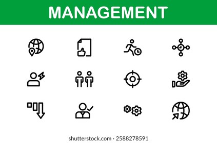 Modern Management Icons. High-Quality Vector Icons for Business Leadership, Organization, Strategy, Workflow, and Team Collaboration Designs