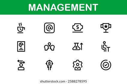 Modern Management Icons. High-Quality Vector Icons for Business Leadership, Organization, Strategy, Workflow, and Team Collaboration Designs