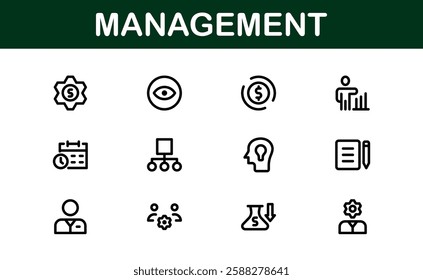 Modern Management Icons. High-Quality Vector Icons for Business Leadership, Organization, Strategy, Workflow, and Team Collaboration Designs