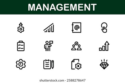 Modern Management Icons. High-Quality Vector Icons for Business Leadership, Organization, Strategy, Workflow, and Team Collaboration Designs