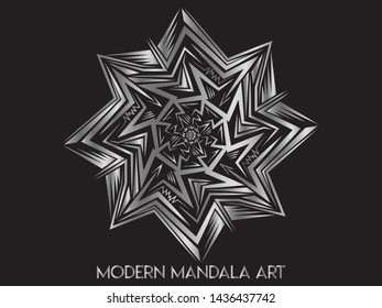 Modern Mandala art with metallic silver colors. Graphic design element. Elegant decoration. Vector illustration
