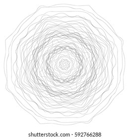 Modern mandala meditation. The circle consists of vibrations. Symmetrical pattern of flowing wavy lines. Illustration for the color book. Stylized pink bud of a flower.