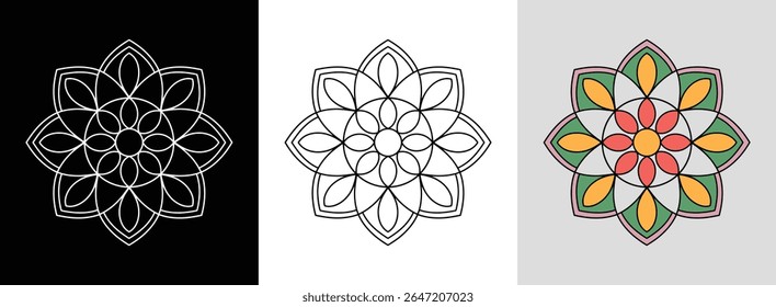 Modern mandala with petal shapes and concentric circles design for elegant decor.