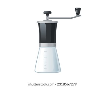 Modern manual coffee grinder with steel handle vector illustration isolated on white background