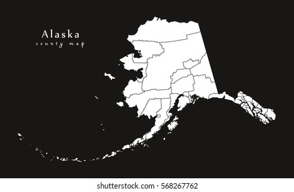 Modern Map, Alaska black map USA silhouette illustration