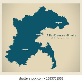 Modern Map - Alb-Donau-Kreis county of Baden Wuerttemberg DE