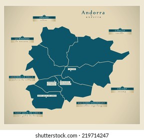 Modern Map - Andorra with cities AD