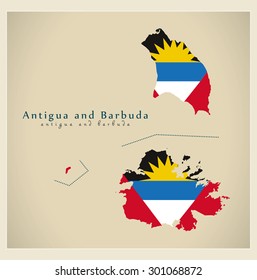 Modern Map - Antigua and Barbuda colored AG