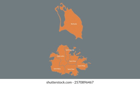 Modern Map of Antigua and Barbuda with Interactive Features, Flat design Antigua and Barbuda outline map.