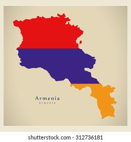Modern Map - Armenia flag colored AM