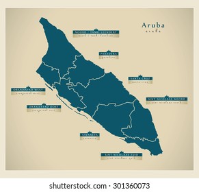 Modern Map - Aruba with regions details AW