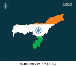Modern map of ASSAM with india flag, india state map ASSAM, indian state infographics