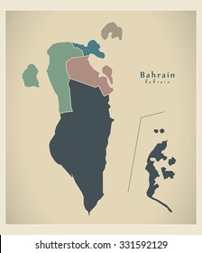 Modern Map - Bahrain with governorates colored political BH