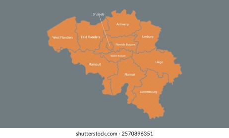 Modern Map of Belgium with Interactive Features, Flat design Belgium outline map.