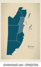 Modern Map - Belize with all districts BZ