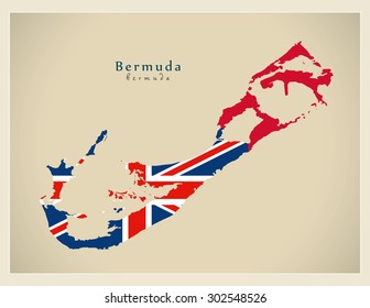 Modern Map - Bermuda colored flag BM