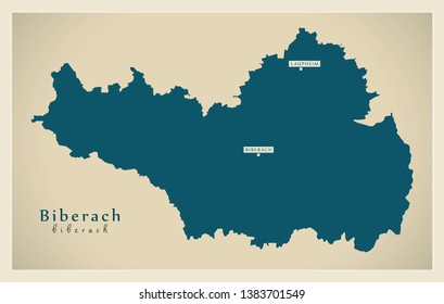 Modern Map - Biberach county of Baden Wuerttemberg DE