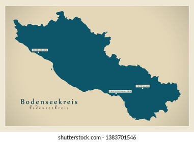 Modern Map - Bodenseekreis county of Baden Wuerttemberg DE