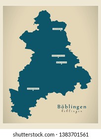 Modern Map - Boeblingen county of Baden Wuerttemberg DE