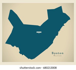 Modern Map - Boston district of Lincolnshire England UK illustration