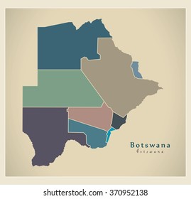Modern Map - Botswana with districts colored BW