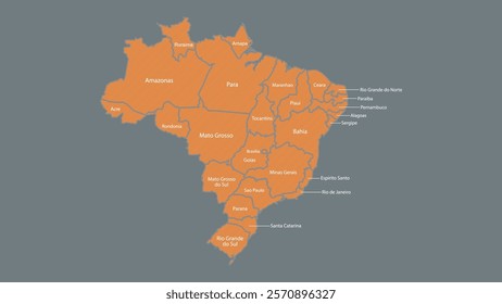 Modern Map of Brazil with Interactive Features, Flat design Brazil outline map.