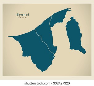 Modern Map - Brunei with districts BN