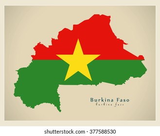 Modern Map - Burkina Faso flag colored BF