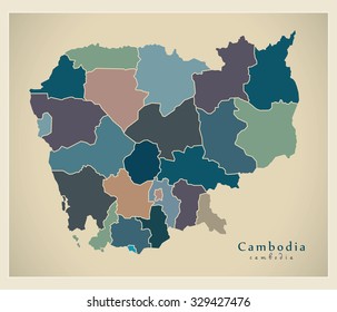 Modern Map - Cambodia with provinces colored KH
