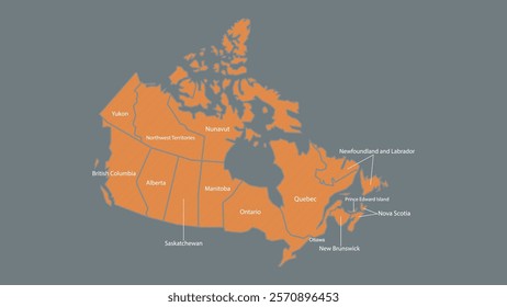 Modern Map of Canada with Interactive Features, Flat design Canada outline map.