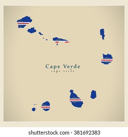 Modern Map - Cape Verde flag colored CV