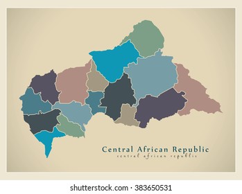 Modern Map - Central African Republic with prefectures colored CF