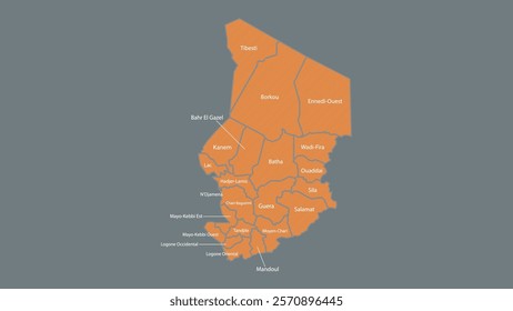 Modern Map of Chad with Interactive Features, Flat design Chad outline map.