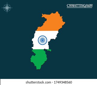 Modern map of CHHATTISGARH with india flag, india state map CHHATTISGARH , indian state infographics