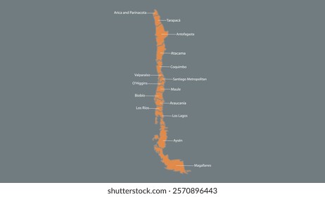 Modern Map of Chile with Interactive Features, Flat design Chile outline map.